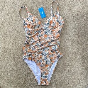 Cupshe Floral Swimsuit in Orange and White